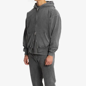 <b>Mens</b> Premium Acid Wash Zip Up Hoodie 100% Cotton Soft Fleece Casual Sports Streetwear Hooded <b>Sweatshirt</b> Wholesale Factory - Product Image 3