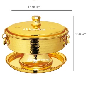 Bol de service moderne de luxe fait main en acier inoxydable plaqué or poli avec couvercle, non toxique, compatible lave-vaisselle, écologique, pour mariage - Product Image 4