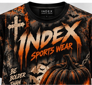 Index Camiseta con estampado de calabaza y murciélago de Halloween para hombre, manga corta, cuello redondo, diseño gótico, corte regular - Product Image 4