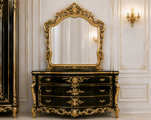 Imperial Style Black <b>Gold</b> Theme Bedroom Suite Durable Bed With <b>Side</b> <b>Tables</b> Hot Selling Bedroom Furniture With Matching Almirah - Product Image 4