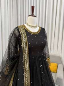 Anarkali de Tela de Red con Mariposas, Diseño Indio-Pakistaní, Hermoso y Elegante, con Bordado de Lujo, Ideal para Fiestas, Bodas y Uso Casual - Product Image 4