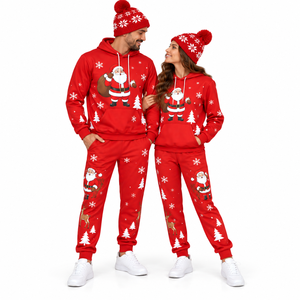 Conjunto de Chándal Navideño a Juego para Parejas al por Mayor: Sudadera con Capucha Gráfica y Pantalones Jogger, Color Sólido, Conjunto de Dos Piezas Personalizado para Parejas en las Fiestas - Product Image 3
