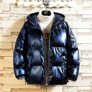 Chaqueta Acolchada Azul con Capucha para Hombre, Invierno, Casual, Gruesa, con Relleno de Poliéster, Resistente al Viento, Cierre de Cremallera, Corte Regular, Color Sólido - Product Image 1