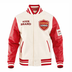 เสื้อแจ็คเก็ตวาร์ซิตี้ผู้ชายรุ่นคัสตอม ปี 2026 สีแดงขาว แจ็คเก็ตเลตเตอร์แมนแบบบอมเบอร์ ปักโลโก้ เสื้อแจ็คเก็ตเบสบอลแบบวิทยาลัย - Product Image 1