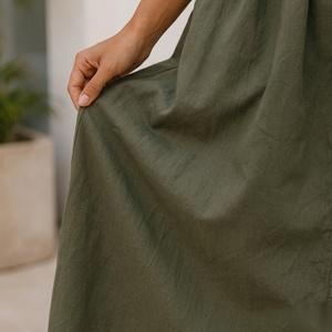 Sleeveless V-Neck Midi <b>Dress</b> With Drawstring Waist And Button Front Casual A-Line Cotton <b>Dress</b> For Summer Daily Wear - Product Image 3