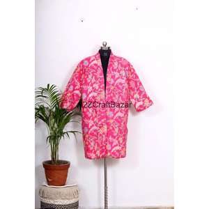 Kimono d'hiver neuf à imprimé floral Kantha, manches trois quarts, respirant, doux, design réversible, avec cordon de serrage, vêtements de nuit pour femmes - Product Image 1