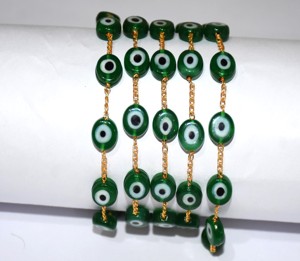 <b>Top</b> Quality 8mm Green Eye Beads Rosary <b>Chain</b> Gold Plated Wire Wrapped Handmade Beaded <b>Chain</b> Jewelry Making Supplies - Product Image 3