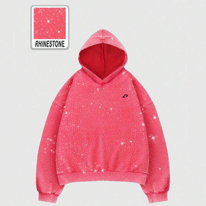 Sudaderas con Capucha de Algodón y Forro Polar con Pedrería en Toda la Superficie, Estilo Oversize para Hombre, Acabado Brillante, Suministro de Marca Personalizada para Streetwear - Product Image 1