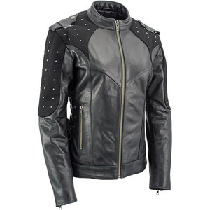 Chaqueta de Motociclista Clásica de Cuero y Textil para Mujer SAMROZ SPORTS - Uso Durante Todo el Año - Product Image 1