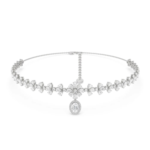 Collier pendentif de luxe pour femme en or massif 18 carats avec diamant taille brillant rond, motif floral, chaîne serpent plaquée rhodium - Product Image 1