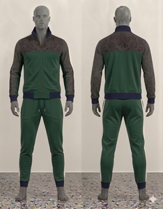 Ensemble de survêtement pour homme, couleur verte, veste zippée intégrale, pantalon de jogging, vêtements de sport décontractés, tenue d'automne - Product Image 1