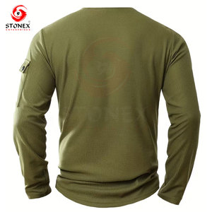 เสื้อเชิ้ตเฮนลีย์ผ้าวาฟเฟิลผู้ชาย แขนยาว แฟชั่นลำลอง มีกระเป๋าตัดสี สำหรับฤดูใบไม้ร่วงและฤดูหนาว - Product Image 2