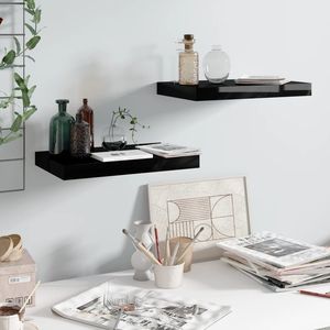 ชุดชั้นวางติดผนัง MDF ลายรังผึ้งสีดำเงาสูง 2 ชิ้น พร้อมโครงโลหะ - Product Image 1
