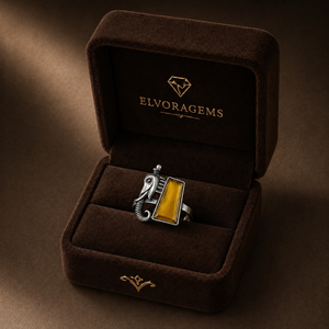 ELVORA GEMS แหวนค็อกเทลโบฮีเมียนรูปช้างซิทริน ตัวเรือนเงิน 925 แบบฝังขอบ วินเทจ เครื่องประดับผู้หญิง ใส่ได้ทุกวัน - Product Image 6