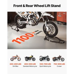 Nero 1100lbs capacità di sollevamento del motociclo anteriore Combo posteriore a doppia forcella ruota anteriore U + L forcella forcella rocca Stand motocicli - Product Image 2