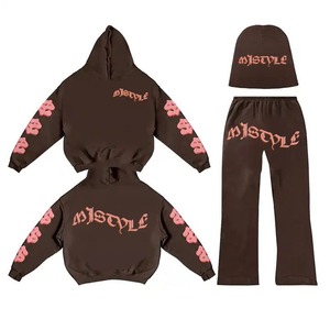 Conjunto Deportivo de Invierno de Alta Calidad para Mujer, Sudadera con Capucha y Pantalones Jogger 3D con Parches, Diseño Acampanado de 2 Piezas - Product Image 3