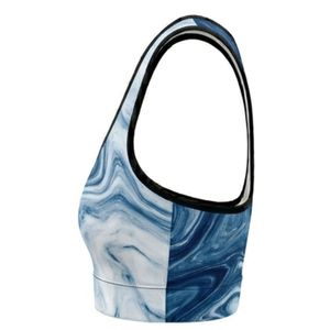 Women's Racerback Sports Bra Blue Marble Print Medium Support Comfortable Breathable Yoga <b>Top</b> <b>Mesh</b> Back Design Spandex Polyester - Product Image 3