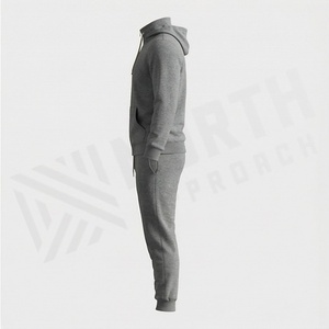 Ensemble de survêtement gris à capuche pour homme, fermeture éclair intégrale, couleur unie, sweat-shirt et pantalon de jogging décontractés, coupe régulière, coton mi-lourd, idéal pour l'automne - Product Image 3