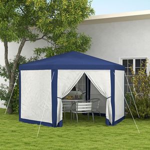 Tenda da Esterno Blu 13 X 11 con Pareti Laterali in Rete Protettiva, Gazebo Esagonale con Corda e Picchetti Inclusi - Product Image 2