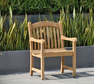 Teak <b>Wood</b> Outdoor <b>Armchair</b> with Curved Backrest Slatted Seat and Wide Armrests for Garden Patio - Product Image 1