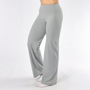 High Waist Seamless <b>Flared</b> Leg Yoga Pants Solid Color Full Length Spandex Polyester Women's <b>Leggings</b> - Product Image 3