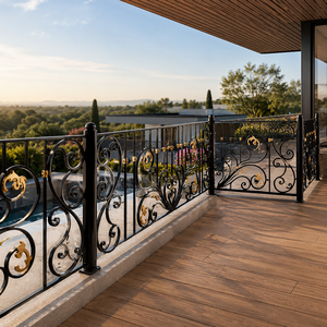 Luxury Decorative Wrought Iron Balcony Railing with Gold Accents Premium Outdoor Metal Guardrail for Villa Terrace Balcony - Product Image 4