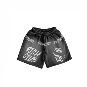 Custom Plus Size Solid Distressed Baggy Woolen Eco-Friendly Streetwear Casual Cotton Acid Wash <b>Elastic</b> Waist Men's Shorts - Product Image 3