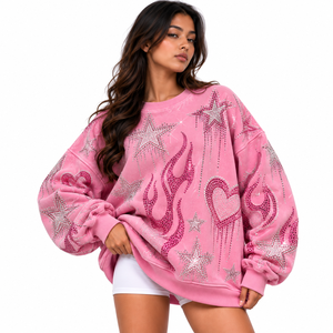 Sudadera Oversize Rosa con Pedrería para Mujer, Estilo Y2K, Diseño Personalizado, Etiqueta Privada, Directo de Fábrica - Product Image 4