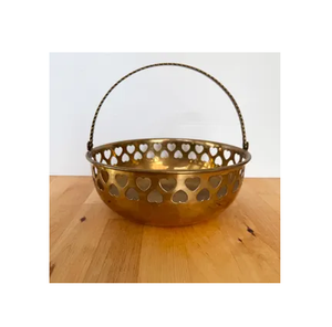 Brass Fruits Bowl With Handle Heart Cutting Designing Dinnerware Best Quality Brass <b>Chocolate</b> Bowl - Product Image 1