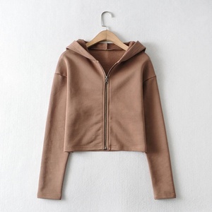 Sudadera corta con capucha de manga larga para mujer, con cordón y hombros al descubierto, con estampado de pantalla personalizada, Croptop - Product Image 2