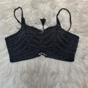 Blusa de Mujer Negra Acolchada de Malla Tejida con Spandex, Transpirable, para Otoño e Invierno, sin Mangas, con Escote Corazón, Antiarrugas - Product Image 1