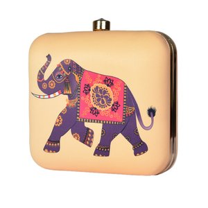 Pochette imprimée éléphant avec cadre métallique, coque rigide, finition satinée numérique, doublure en soie brute et fermoir en cristal - Product Image 2