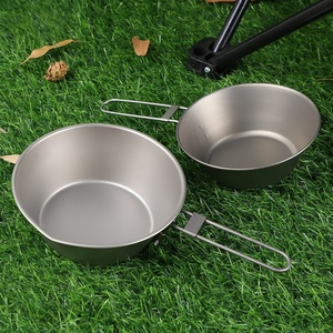 Bol de cuisson en titane pur pour l'extérieur, ustensile de camping pour faire bouillir de l'eau, fournitures de camping, poignée pliable, vaisselle portable pour pique-nique - Product Image 5