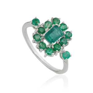 Best Selling 925 Sterling <b>Silver</b> Octagon & Round Shape <b>Emerald</b> Cluster Fine <b>Ring</b> May Birthstone Jewelry For Her Wholesale Price - Product Image 3