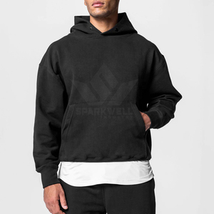 Sudadera con Capucha de Forro Polar Estampada con Letras, para Hombre, Oversize, Casual, Otoño, Diseño con Bolsillo Frontal, Color Negro - Product Image 4