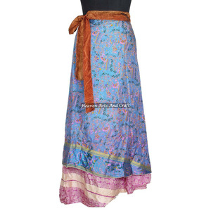 Nueva Falda Cruzada con Estampado Tradicional Africano para Mujer, Falda Cruzada Reversible de Seda de la India, Estilo Sari de Rajastán - Product Image 1