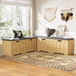 Panca Multifunzionale a L in 3 Pezzi, Panca Imbottita per Scarpe, Sgabello Angolare da Cucina, Contenitore per Giocattoli, Arredo Soggiorno - Product Image 2