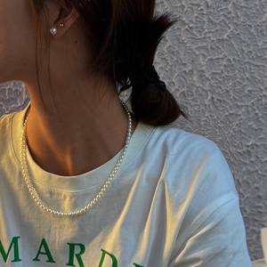 Collier de perles d'eau douce naturelles Zhuji 3-4 mm, presque parfait, chaîne de perles en argent S925, extrêmement brillant, sans défaut - Product Image 2