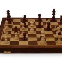 Jeu d'échecs en bois artisanal, échiquier pliable, jeu de stratégie avec pièces en bois