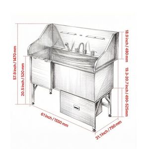 Professional <b>Dog</b> and Pet Grooming Station Stainless Steel and Wood Tub for Indoor Use for Cats and Reptiles <b>Bathing</b> - Product Image 3