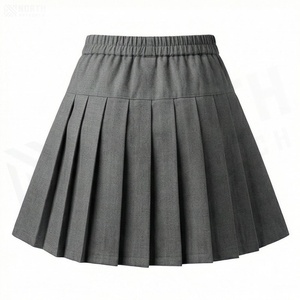 Women Pleated Mini <b>Skirt</b> <b>Elastic</b> Waist Solid Color Gray Casual All Seasons Woven Polyester Comfortable Style - Product Image 3