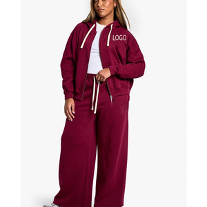 Survêtement minimaliste pour femme, streetwear, mode, confort quotidien, en coton épais, broderie chenille, cordons contrastants - Product Image 5