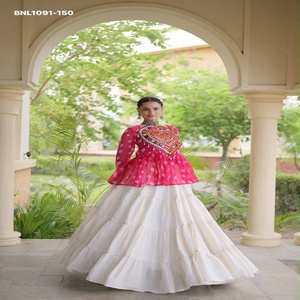 High Quality Cora Cotton with Solid & Tiered Full-Flared White <b>Lehenga</b> - Printed & Embroidery Patch work <b>Top</b> Pair Woman Fashion - Product Image 1