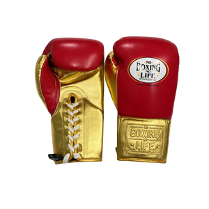 Guantes de Boxeo Hechos a Mano, Modelo No Boxing No Life, Rojos y Dorados, Ajustables con Cordones en la Muñeca, Ligeros, Profesionales, para Entrenamiento, OEM, Más Vendidos - Product Image 5