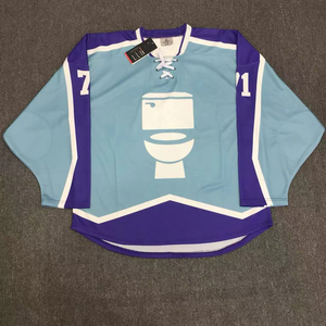 Custom Ice Hockey Jersey Dodge 71 Light Blue Purple Sublimated Half Sleeve Moisture Wicking Unisex Winter Front Logo Apparel - Product Image 3