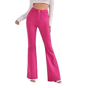 Jean évasé en denim pour femme, coupe ajustée, taille mi-haute, teint rose, style tendance, prix abordable, grandes tailles - Product Image 1