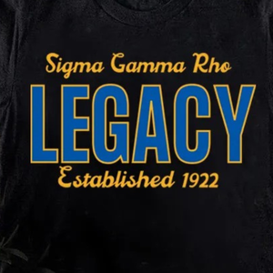T-shirt SGR Legacy en coton noir à manches courtes, avec motif graphique personnalisé de lettres grecques, imprimé or et bleu, vêtements de sororité - Product Image 6