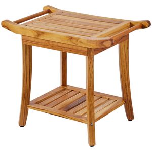 Panca Doccia in Teak Impermeabile, Sgabello Doccia in Legno 22 X 14.4 X 18.5 Pollici, Ripiano Portaoggetti, Piedini Antiscivolo, Carico Massimo 300 Libbre - Product Image 1