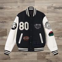 Veste universitaire noire et blanche pour homme, avec patchs brodés, col rabattu, coupe classique, style décontracté, pour l'automne