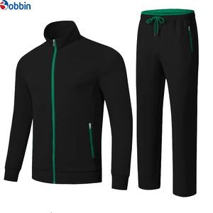 Conjunto Deportivo Negro para Hombre Bobbin, Sudadera con Cierre Completo y Cuello Alto con Pantalones a Juego, Ropa Casual Transpirable, Estilo Otoñal - Product Image 1